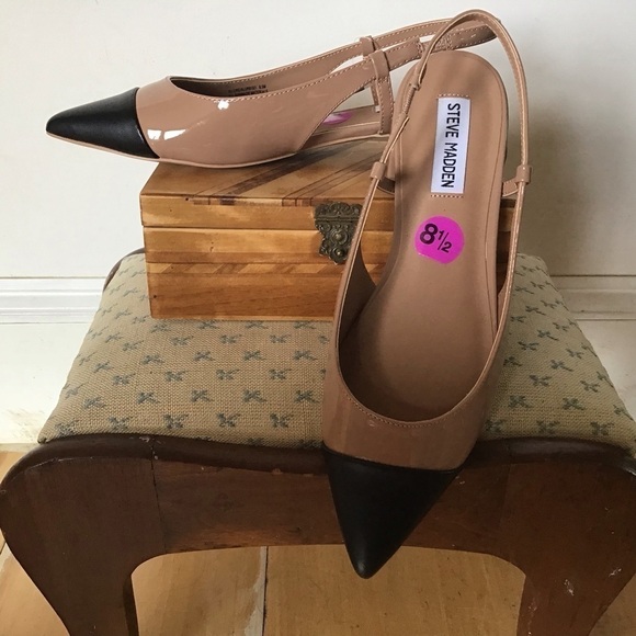 Steve Madden Shoes - Steve Madden Allure Slingback PointToe 1”Heel FlatTan patent back toecap 8.5 NWT